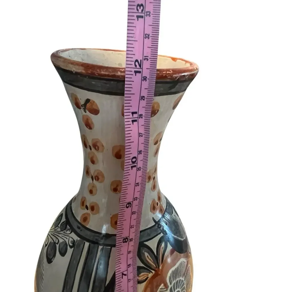 Tonala Oil Water Vase Jug Vintage Signed Solis Rustic Mexican Birds Plants Retro - Picture 11 of 14